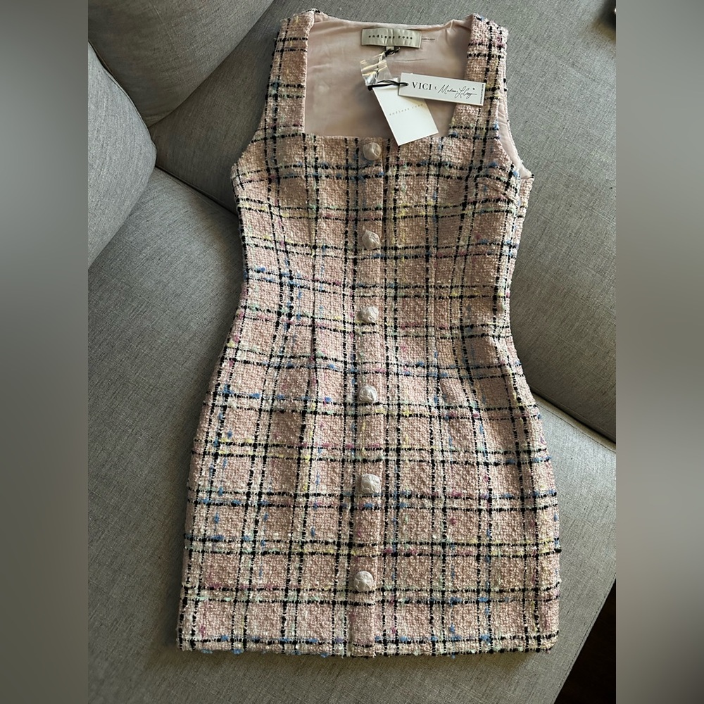 Vici x Madison LeCroy Charleston Plaid Tweed Mini Dress